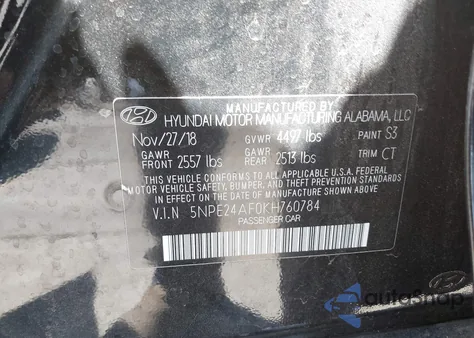 2019 Hyundai Sonata Se z USA, uszkodzony, nr VIN 5NPE24AF0KH760784
